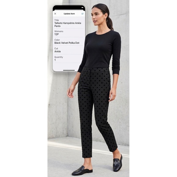 Talbots Pants - Talbots Hampshire Ankle Pants Womens 12P Black Velvet Polka Dot Trousers Petite